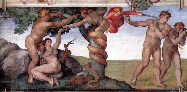 Michelangelo Buonarroti The Fall and Expulsion from Garden of Eden France oil painting art